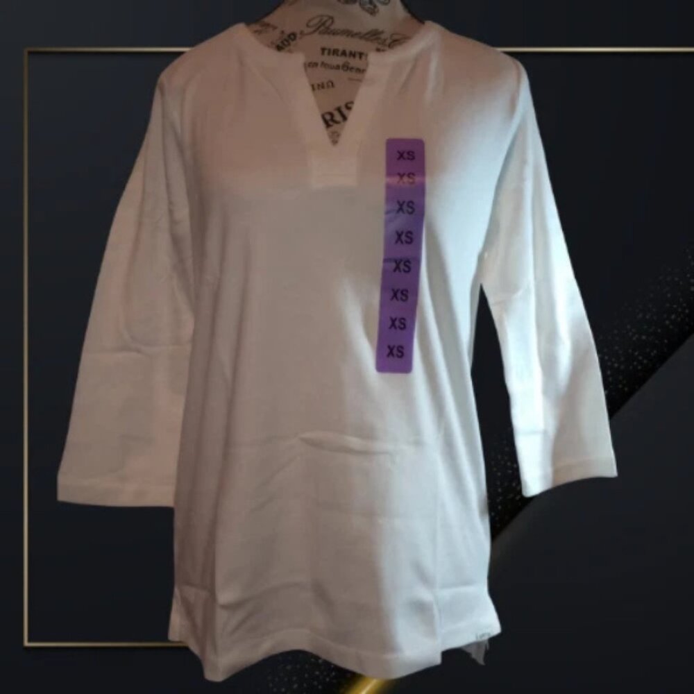 NWT Orvis Women’s White V-Neck 3/4 Sleeve Pima Cotton Shirt XS Classic Fit
